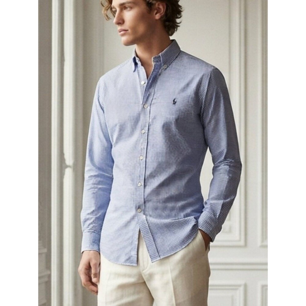 Ralph Lauren Blake Men's Blue & White Mini Checked Button-Down Shirt - Large